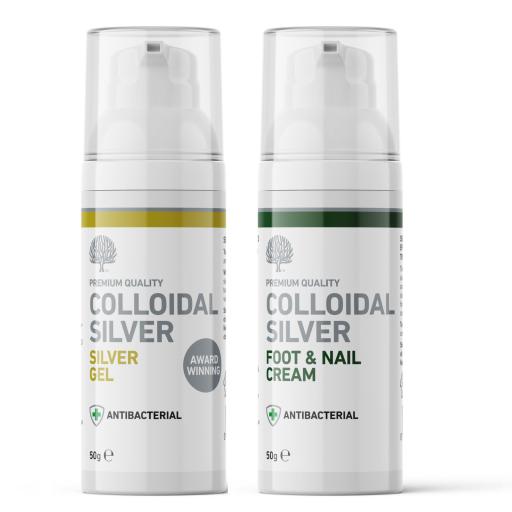 Antibacterial Colloidal Silver Gel and Foot & Nail Cream Pump Duo